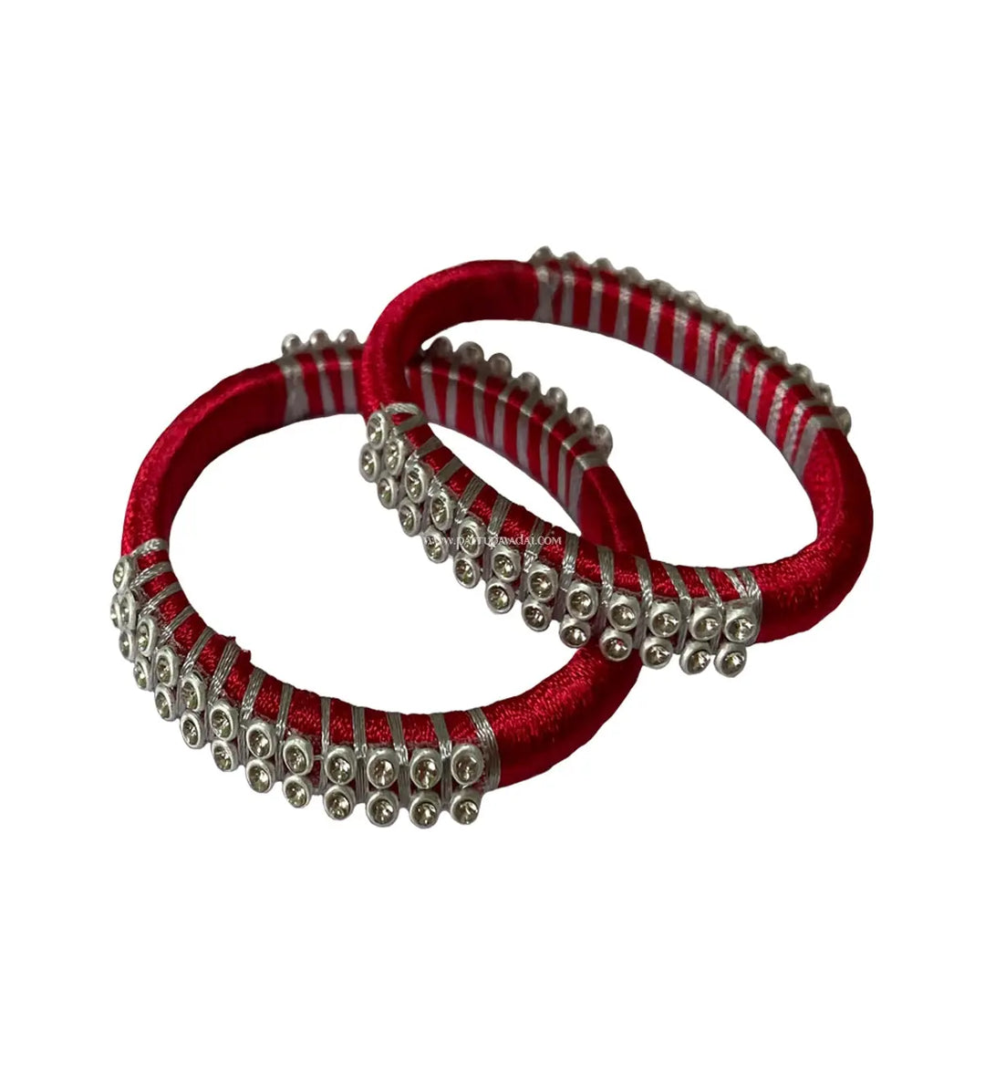 Silk Thread Bangle Red and Silver - Pattupavadai.com