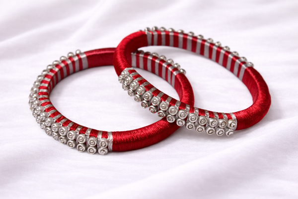 red and silver silk thread bangle handmade traditional jewelry for girls