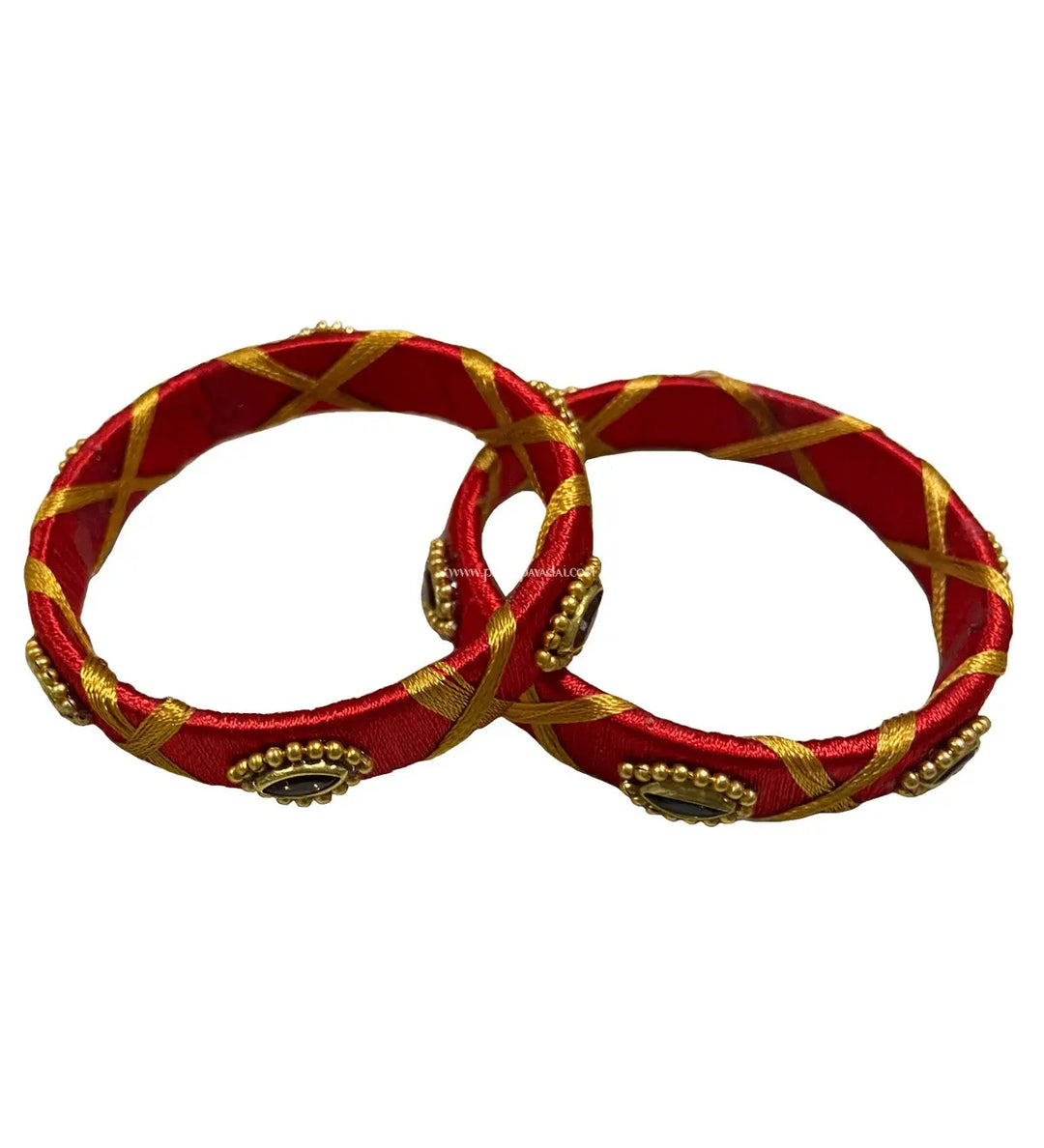 Silk Thread Bangle Red - Pattupavadai.com