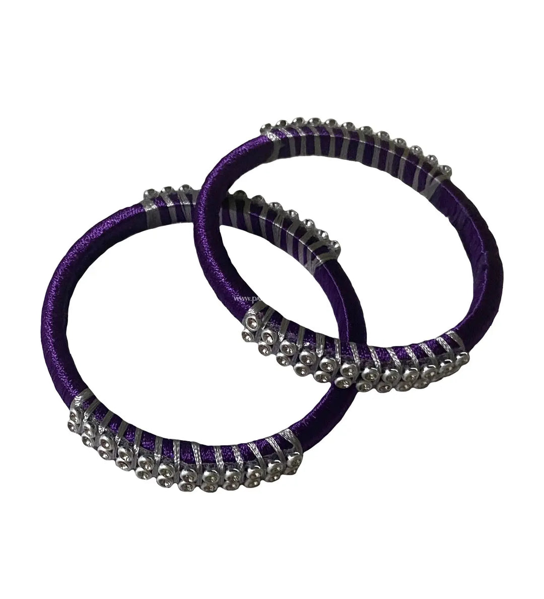 Silk Thread Bangle Violet And Silver - Pattupavadai.com