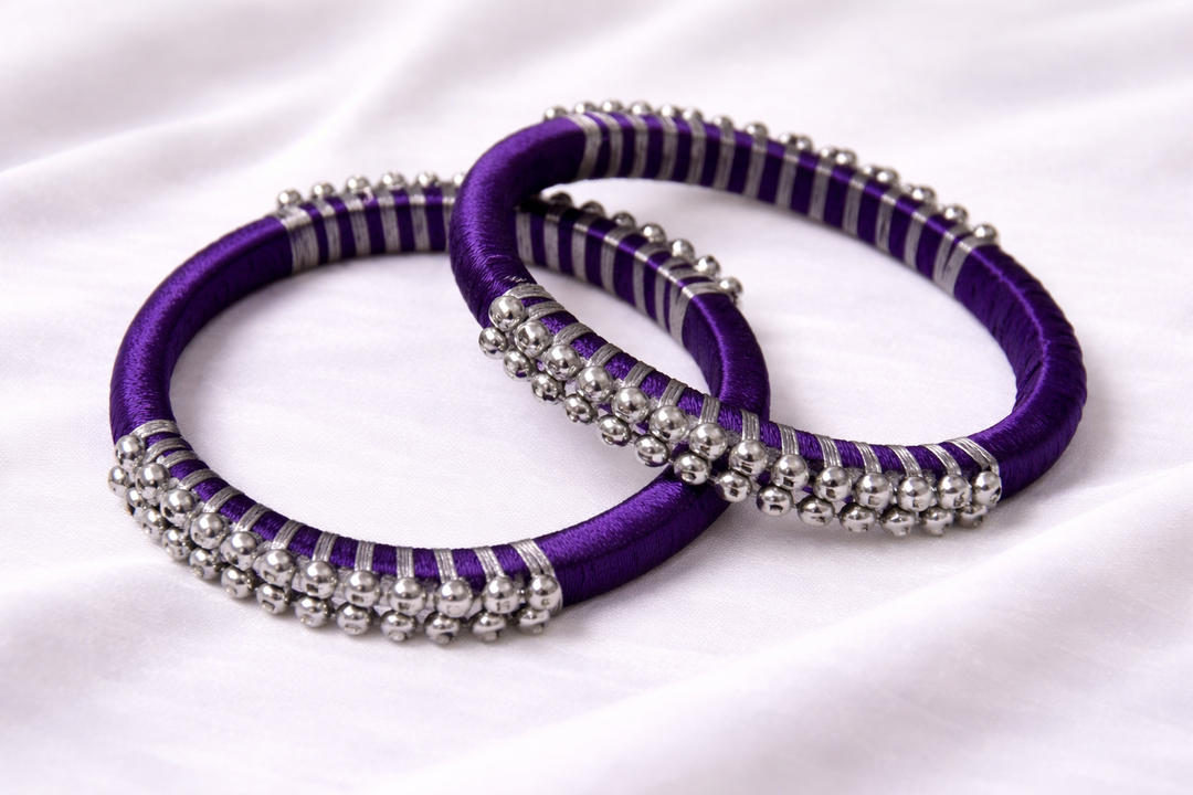 violet and silver silk thread bangle handmade traditional jewelry for girls
