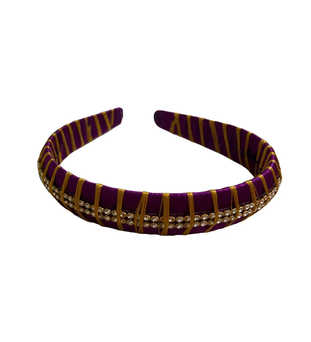 Silk Thread Headband 2line stones Magenta - Pattupavadai.com