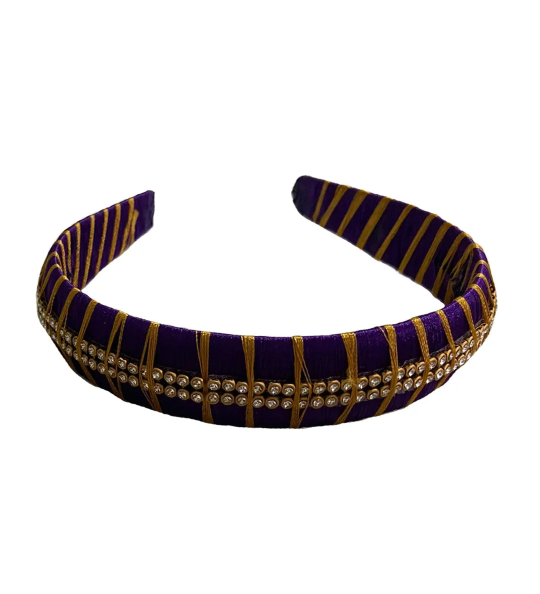 Silk Thread Headband 2line stones Violet - Pattupavadai.com