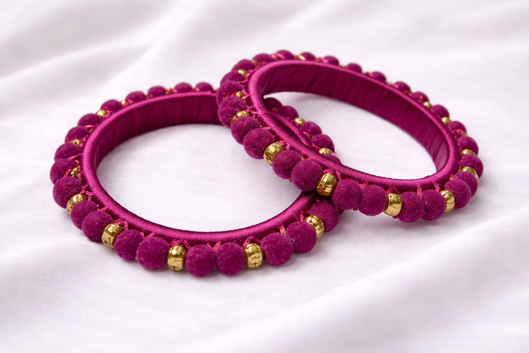 pink silk thread pom pom bangle handmade traditional ethnic jewelry
