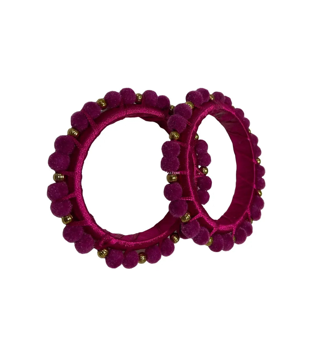 Silk Thread Pom Pom Bangle Pink - Pattupavadai.com