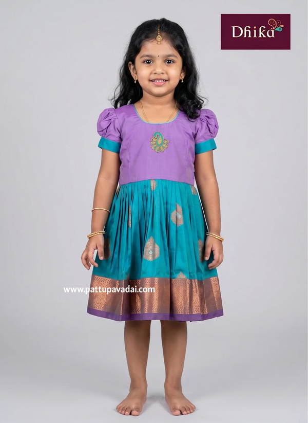 sky blue lavender silk frock for girls party wear