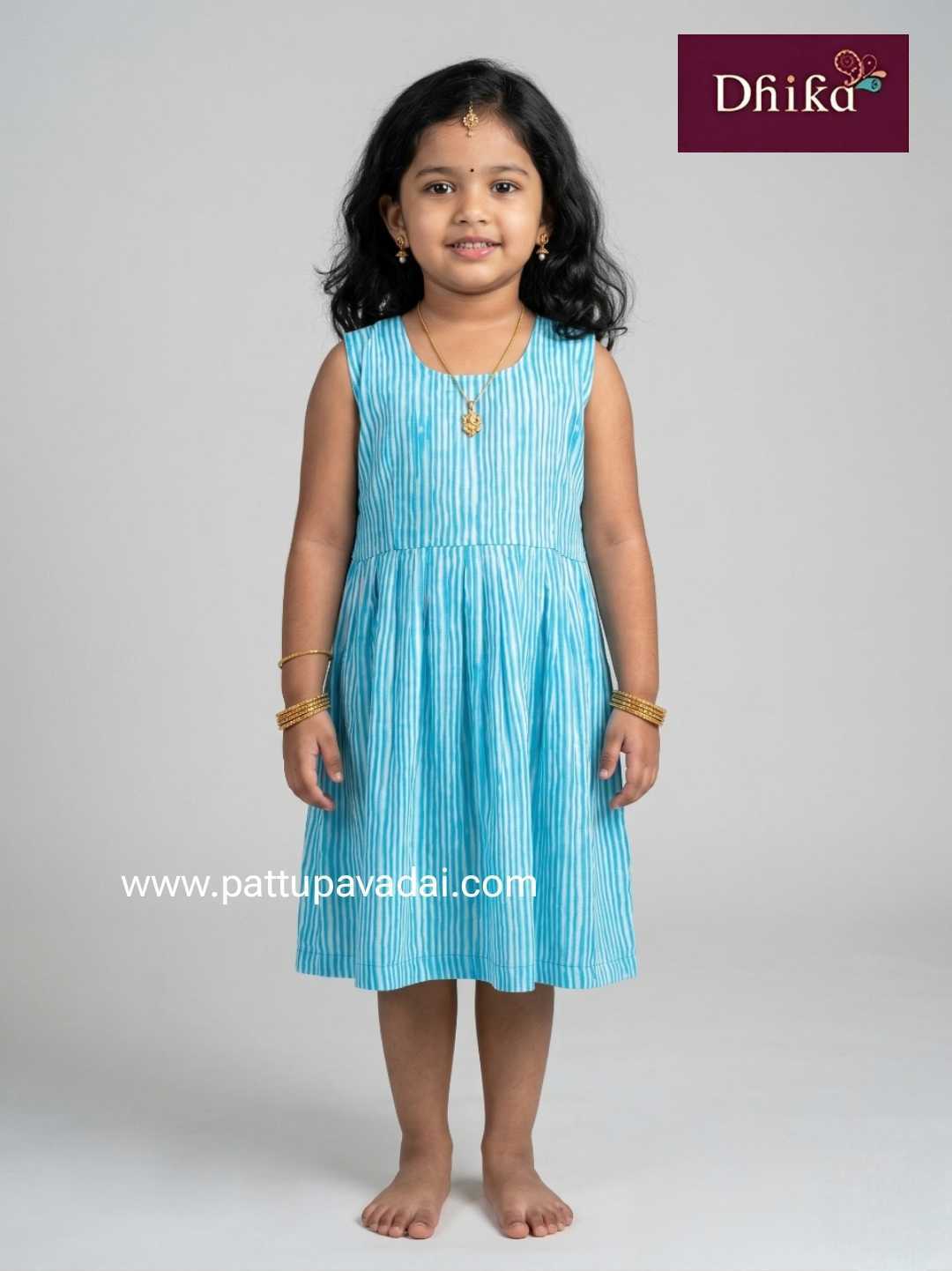 Sky blue striped cotton frock for girls sleeveless casual kids dress breathable daily wear