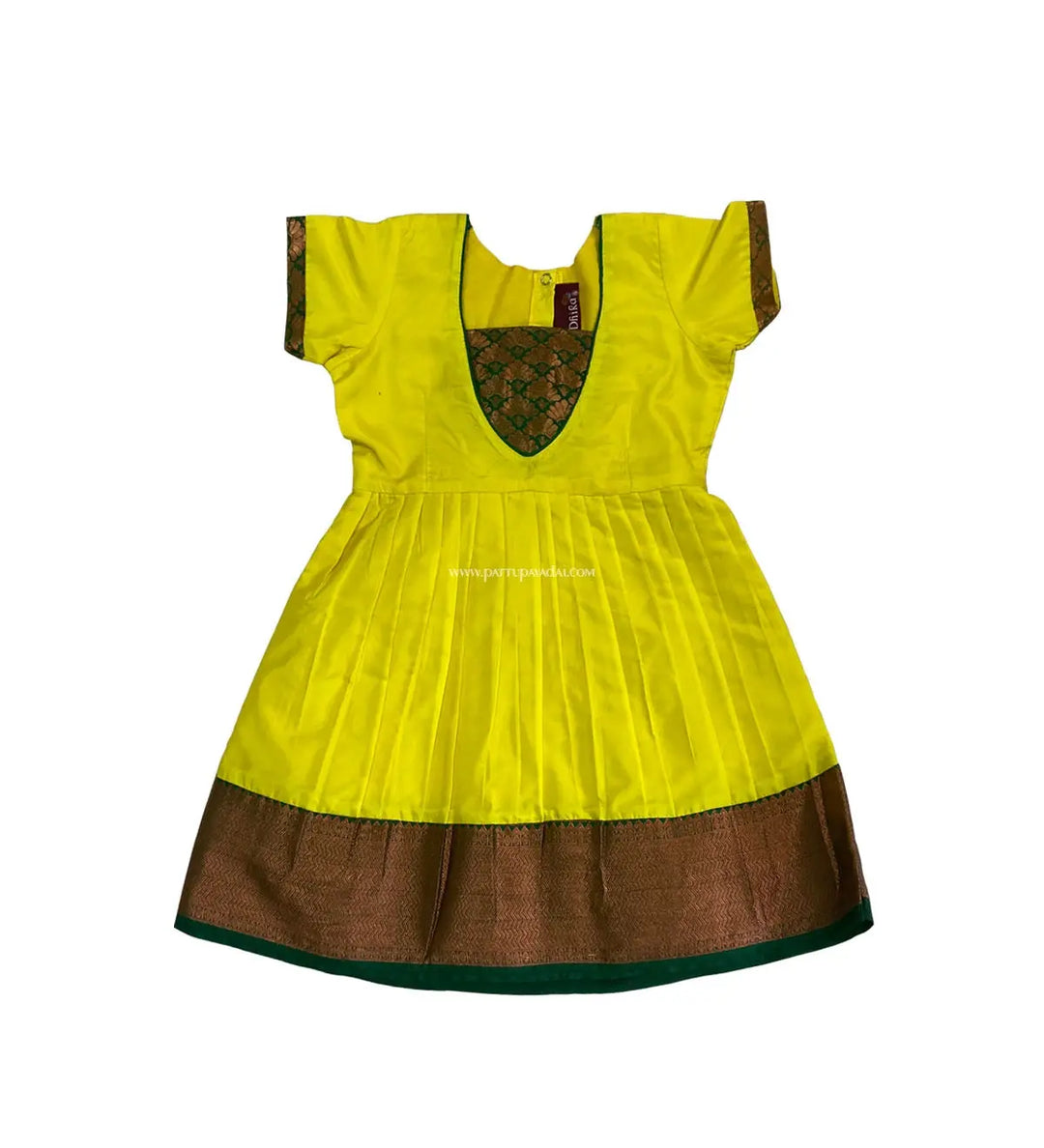 Soft Silk Frock Yellow and Green - Pattupavadai.com