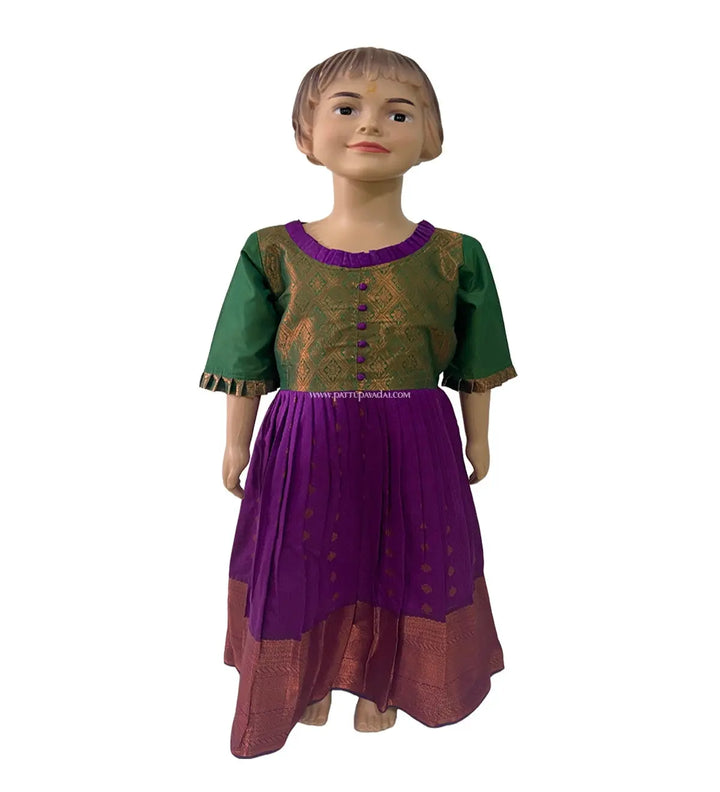 Soft Silk Long Gown Violet and Green - Pattupavadai.com