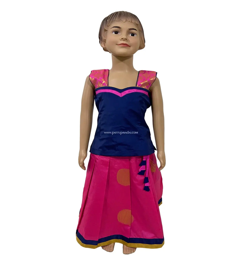 Soft Silk Pavadai Light Pink and Navy Blue - Pattupavadai.com