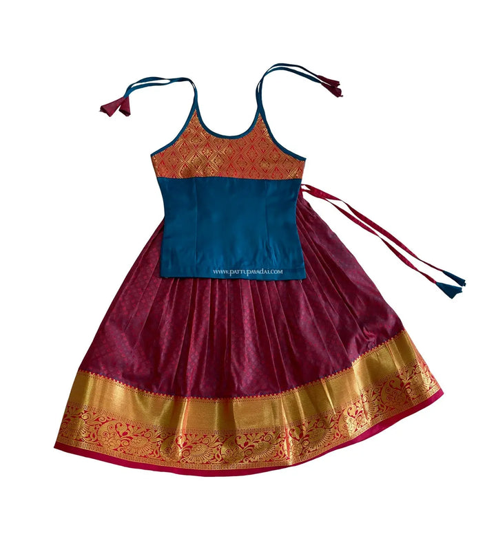 Soft Silk Pavadai Maroon and Blue - Pattupavadai.com