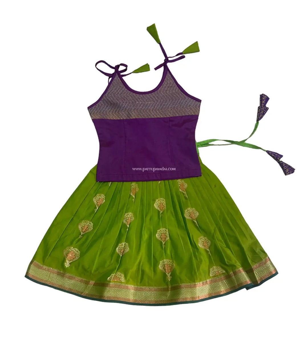 Soft Silk Pavadai Parrot Green and Violet - Pattupavadai.com