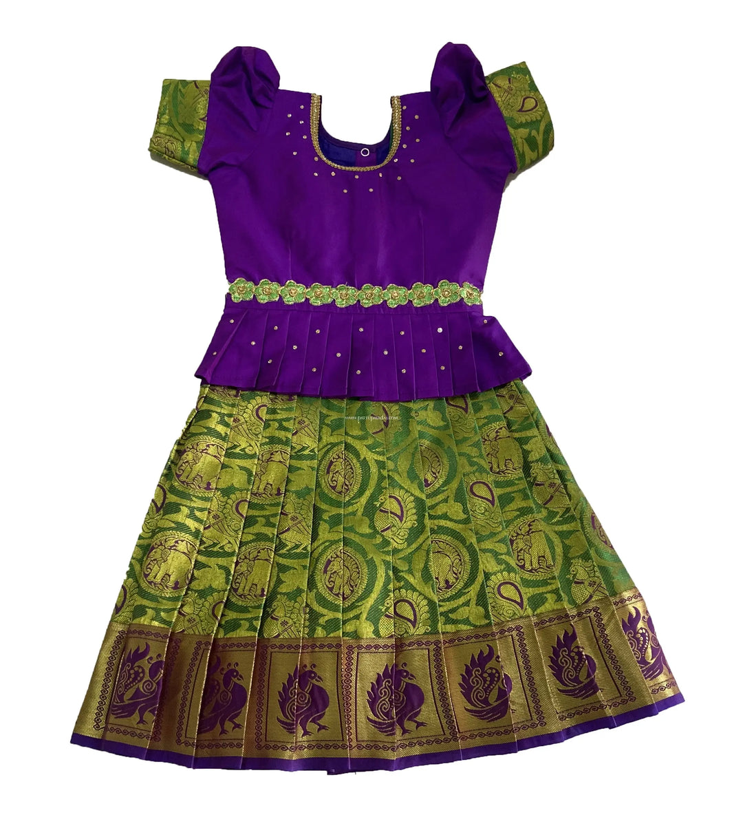 Soft Silk Pavadai Violet and Green - Pattupavadai.com