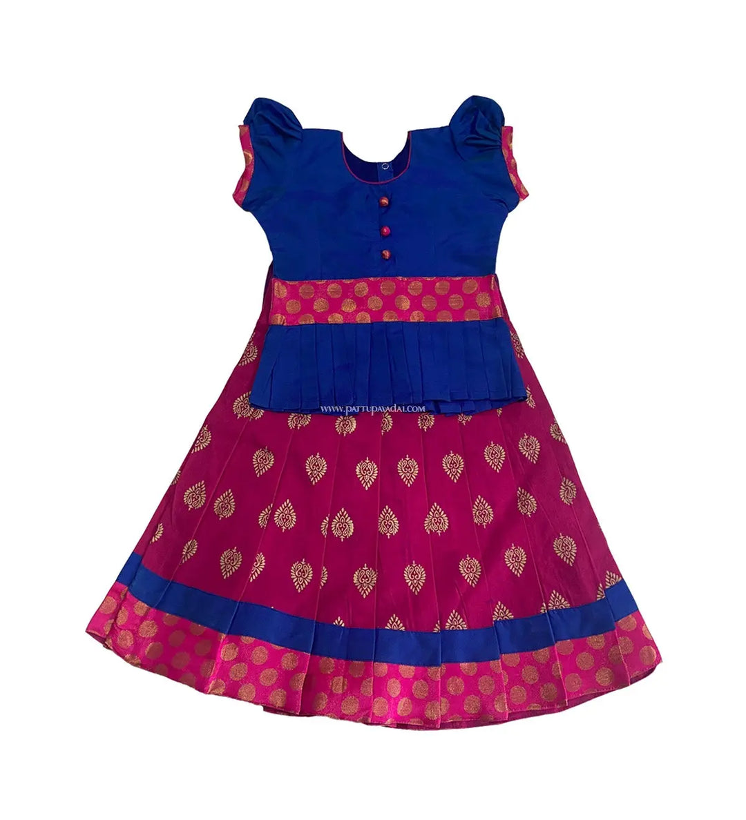 Traditional Cotton Pattu Pavadai Blue and Pink - Pattupavadai.com