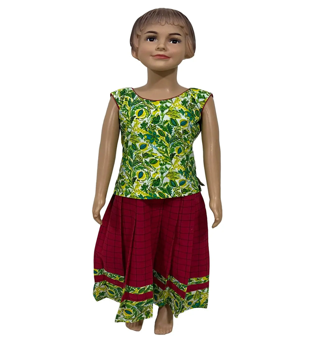 Traditional Cotton Pavadai Red and Green - Pattupavadai.com