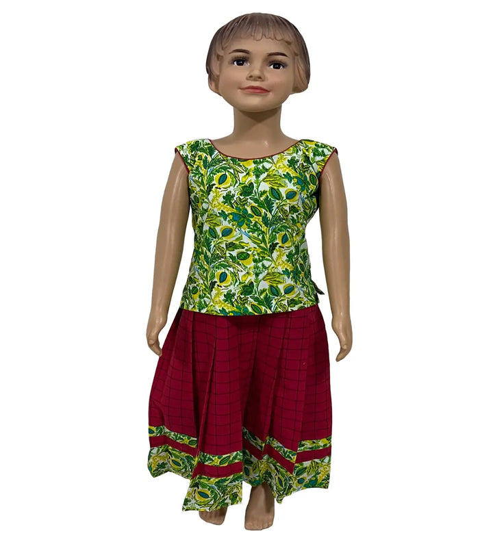 Traditional Cotton Pavadai Red and Green - Pattupavadai.com