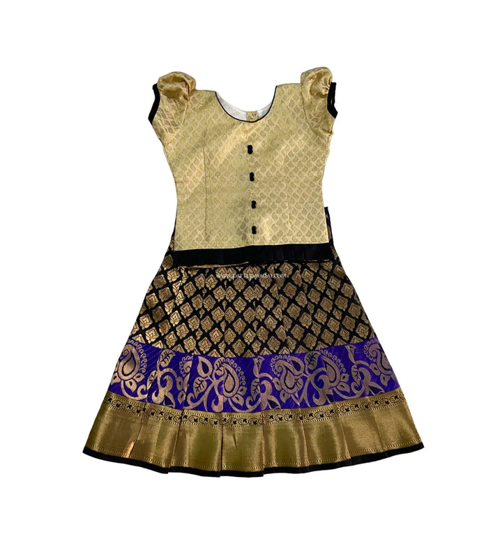 Traditional Pattu Pavadai Cream and Black - Pattupavadai.com