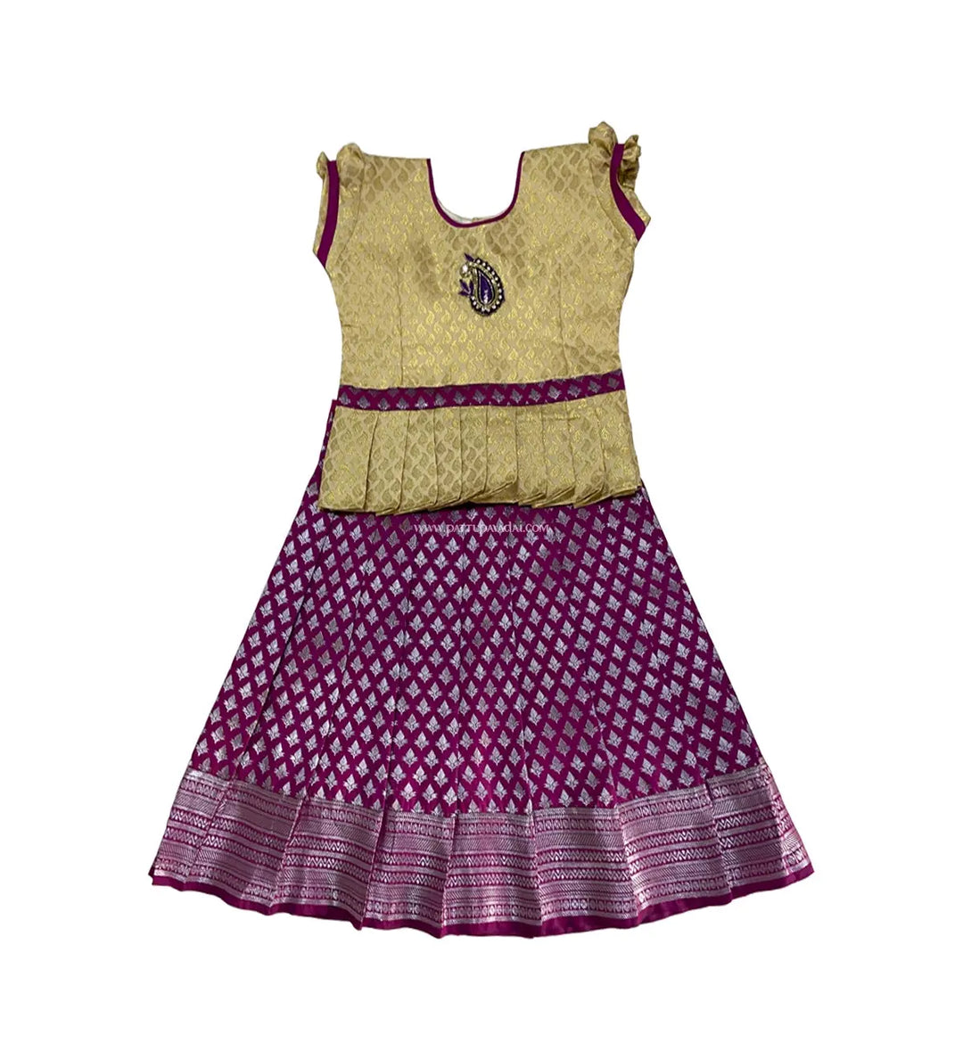 Traditional Pattu Pavadai Magenta and Golden - Pattupavadai.com