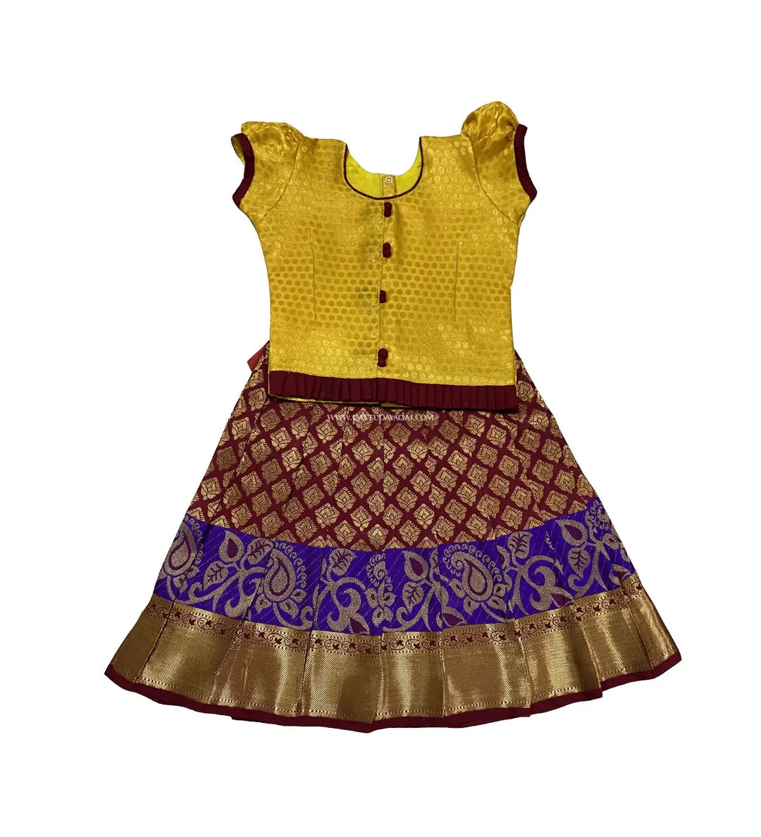 Traditional Pattu Pavadai Yellow and Maroon - Pattupavadai.com