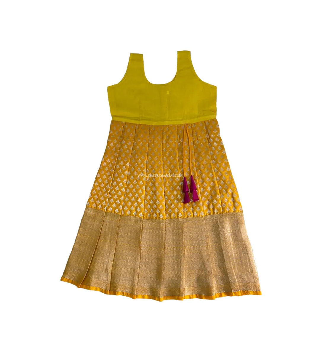 Traditional Pure Silk Pavadai Yellow and Pink - Pattupavadai.com