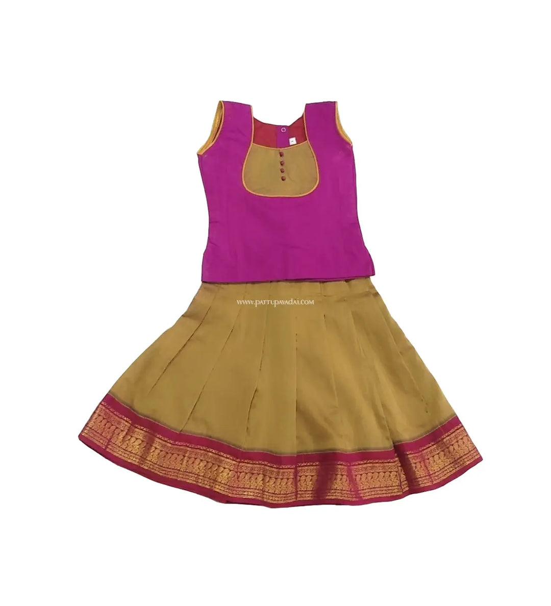 Traditional Silk Cotton Pavadai and Blouse Magenta - Pattupavadai.com