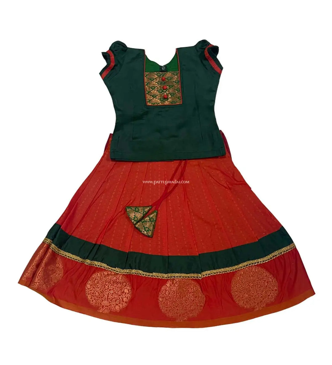 Traditional Soft Silk Pavadai Orange and Green - Pattupavadai.com