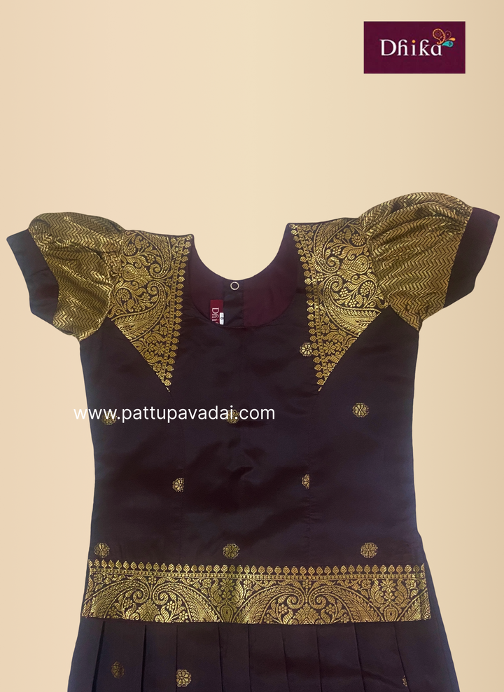 traditional coffee brown semi silk pavadai for girls ethnic wear