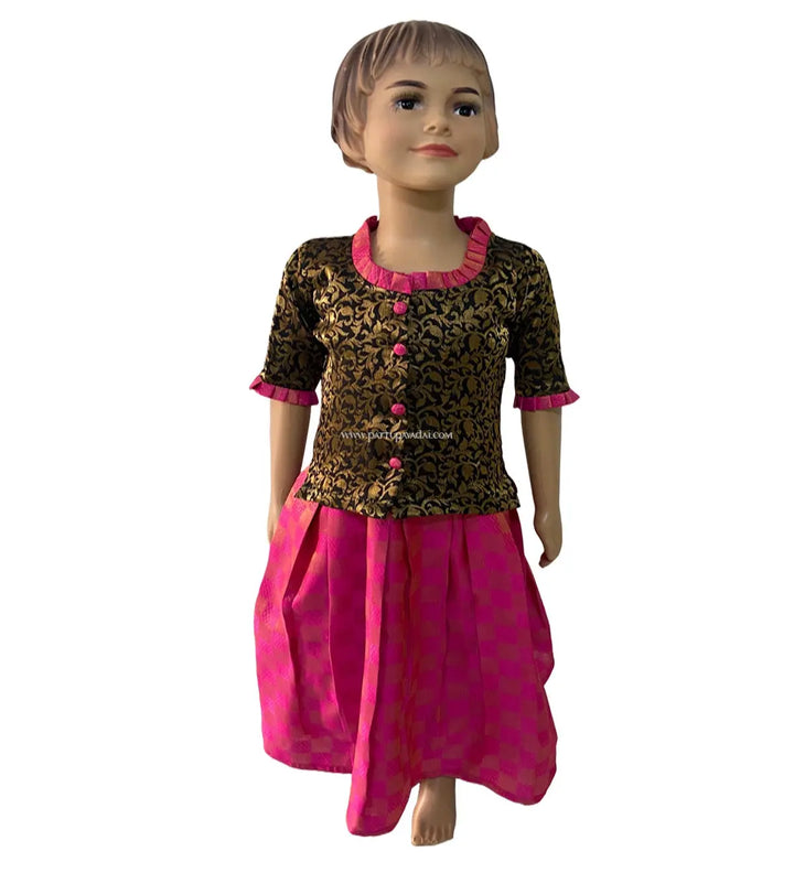 Trendy Pink and Black Fancy Langa - Pattupavadai.com