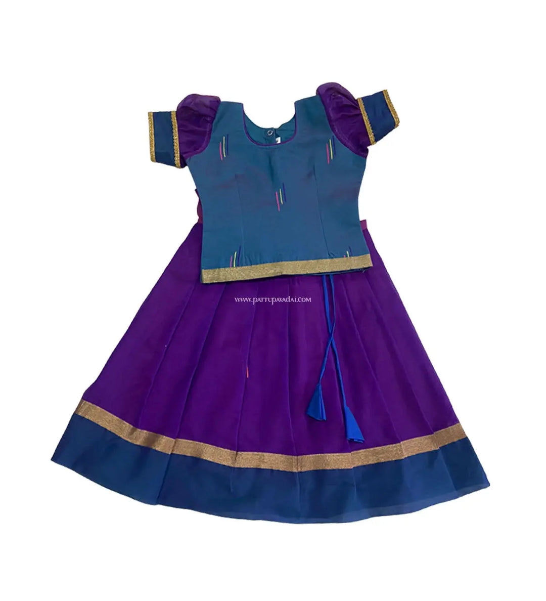 Violet and Peacock Blue Cotton Pavadai Set - Pattupavadai.com