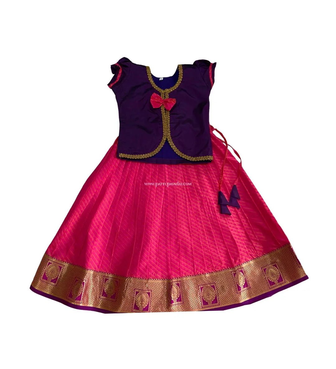 Violet And Pink Silk Pavadai Ethnic Wear - Pattupavadai.com