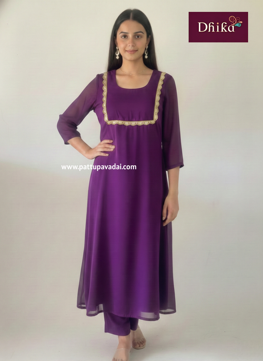violet georgette kurti for women with lining