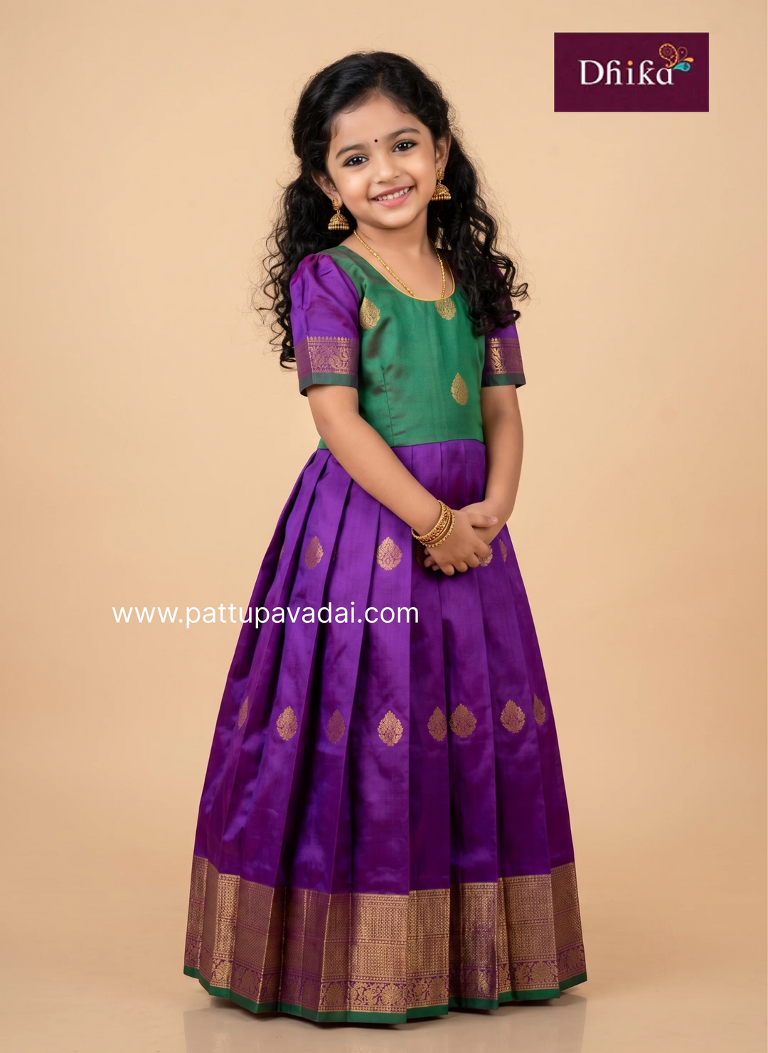 violet and green semi kanchi long gown for girls