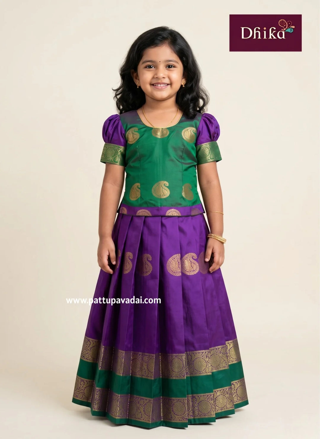violet green soft silk pavadai for girls traditional dress