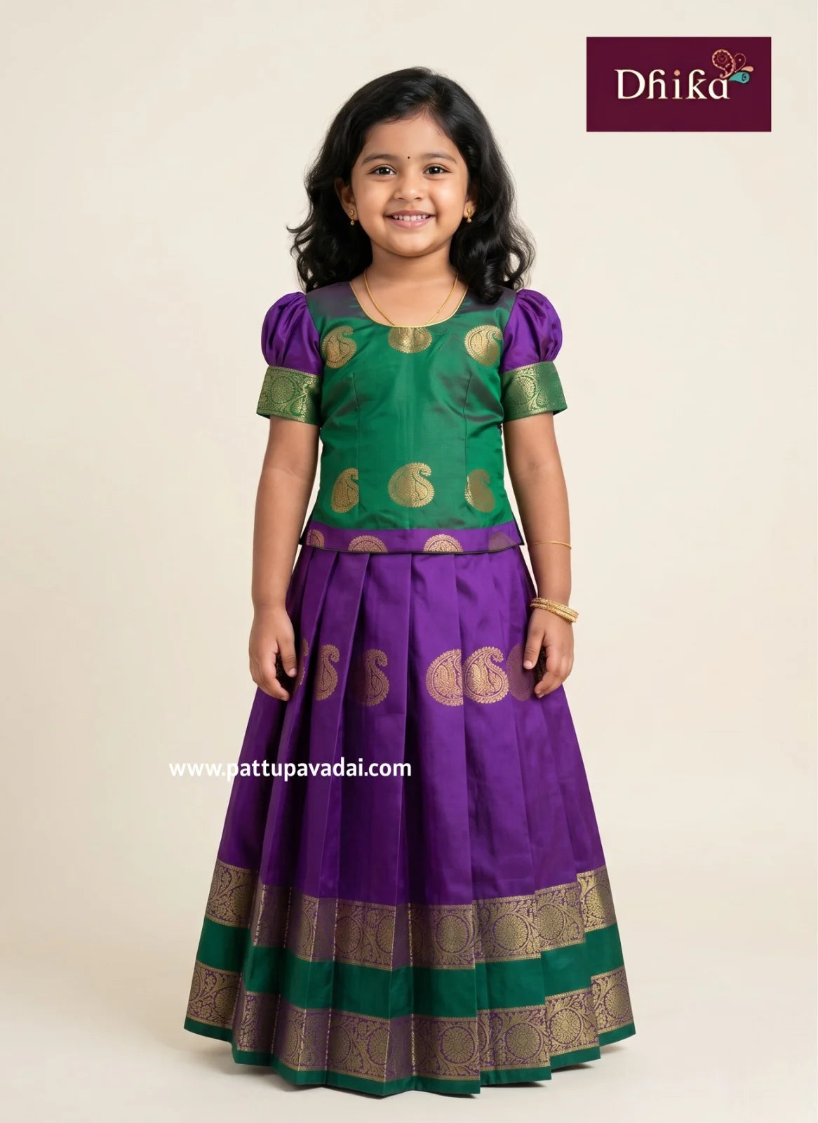 violet green soft silk pavadai for girls traditional dress