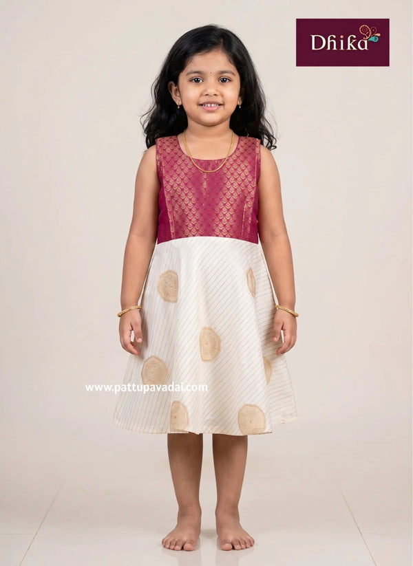 white and pink soft silk frock for girls kids party wear dress