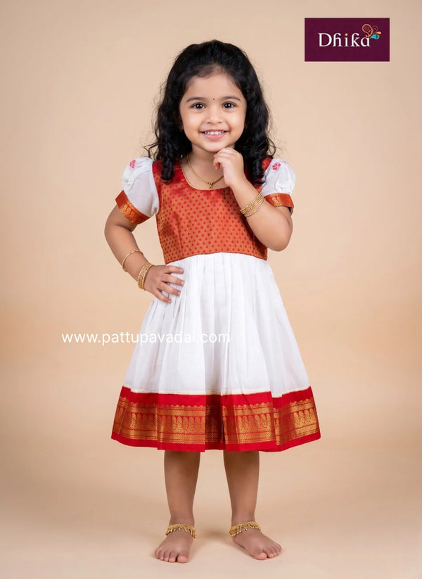 girls white red cotton frock festive casual outfit