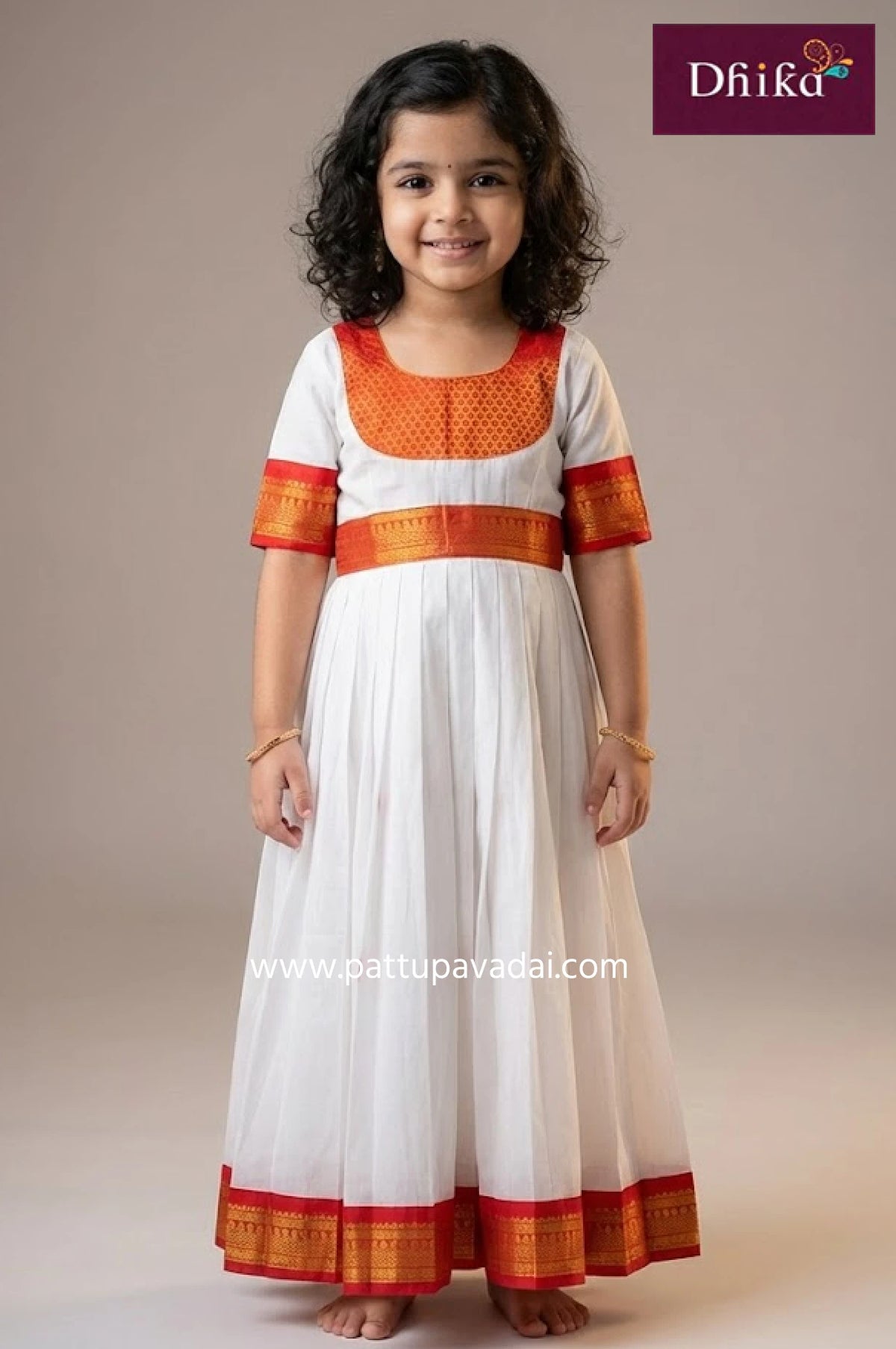 white and red pure cotton long gown for kids comfortable everyday wear