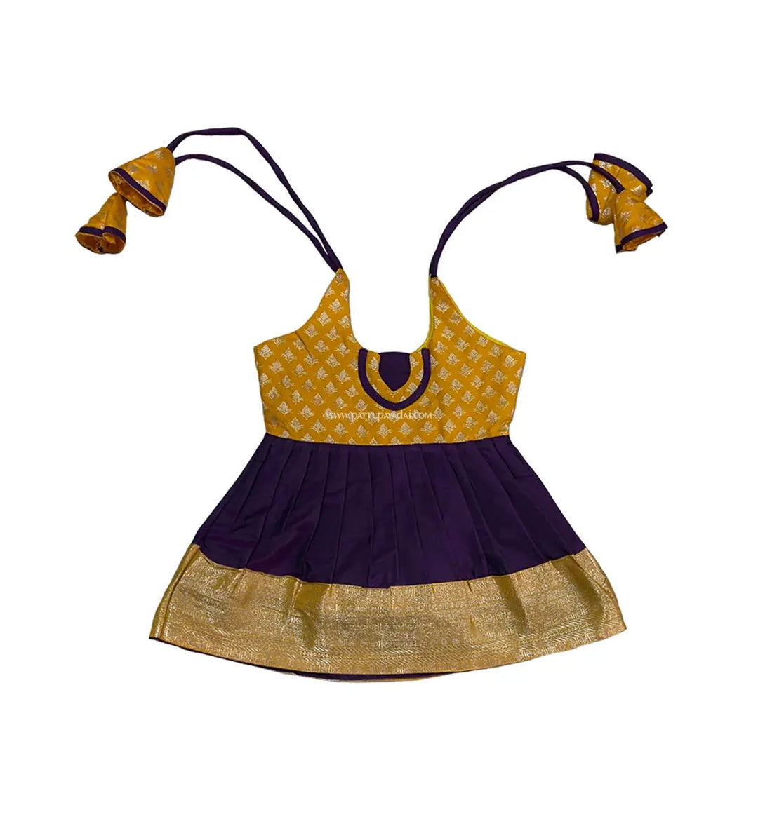 Yellow and Purple Silk Frock - Pattupavadai.com