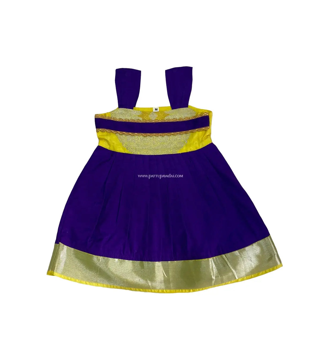 Yellow and Violet Kids Silk Frock - Pattupavadai.com