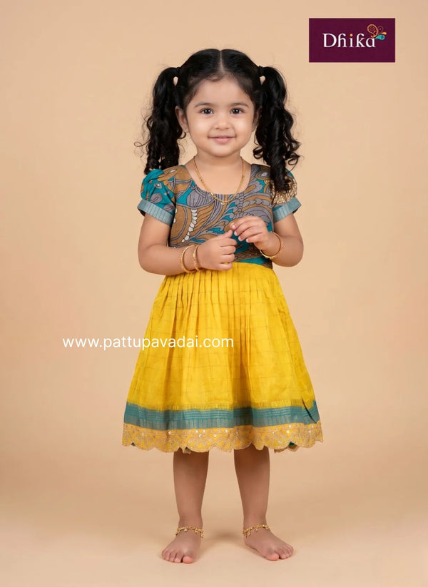 yellow and blue frock for girls stylish kids dress