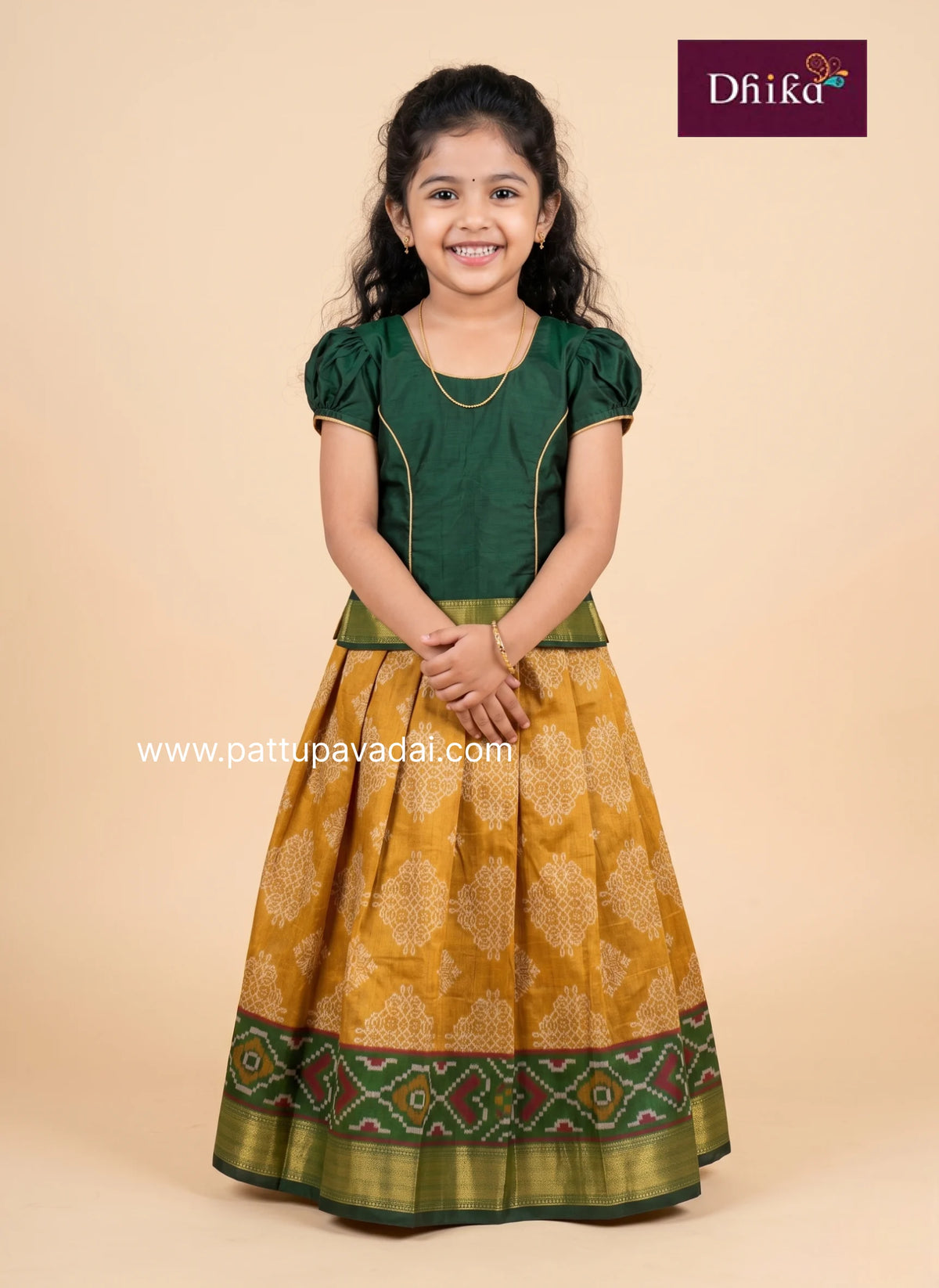 Yellow and Green Pattu Pavadai for Girls Traditional Silk Ethnic Wear