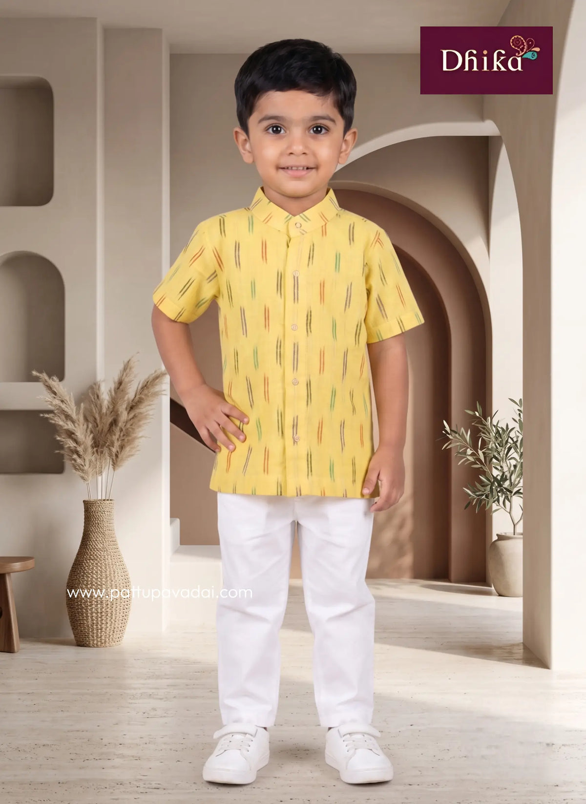 yellow ikkat shirt for boys traditional printed shirt
