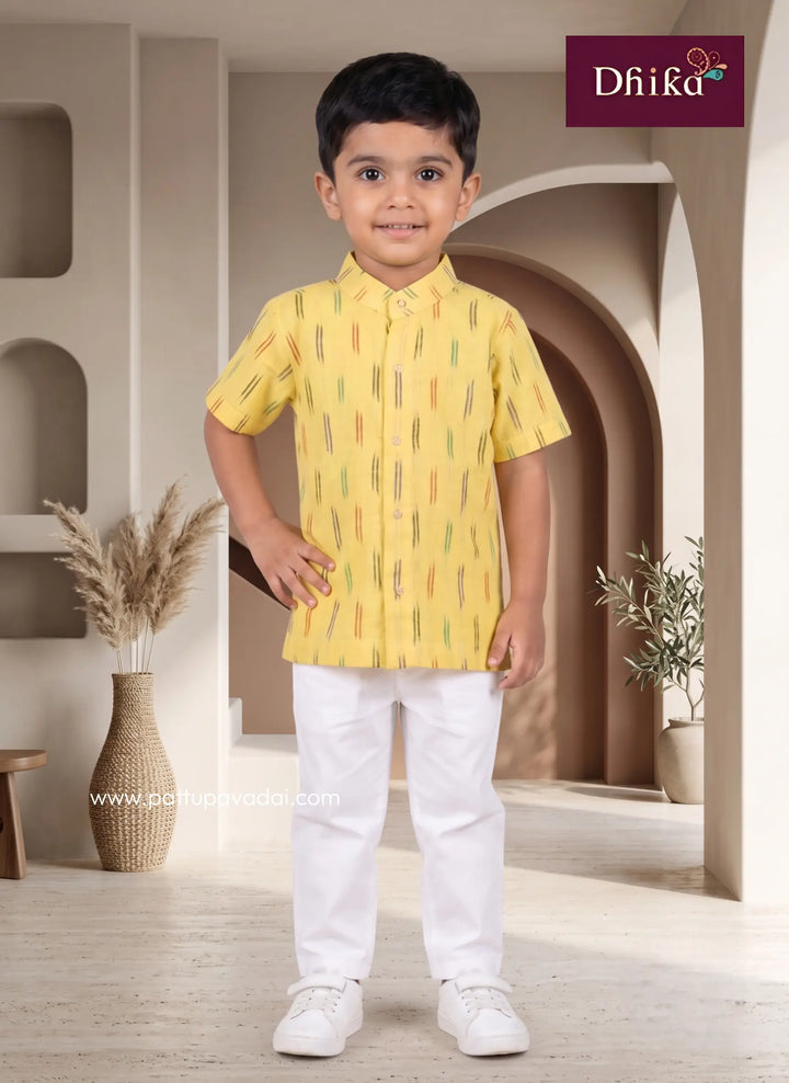 yellow ikkat shirt for boys traditional printed shirt