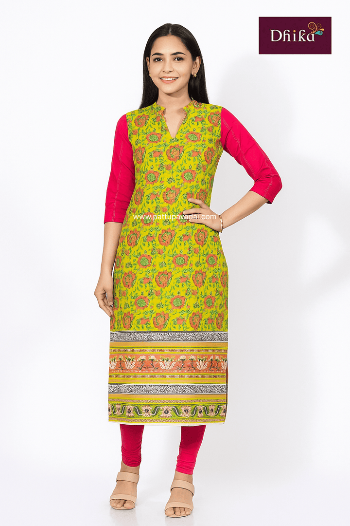 yellow and pink cotton kurti women soft comfortable casual office wear
