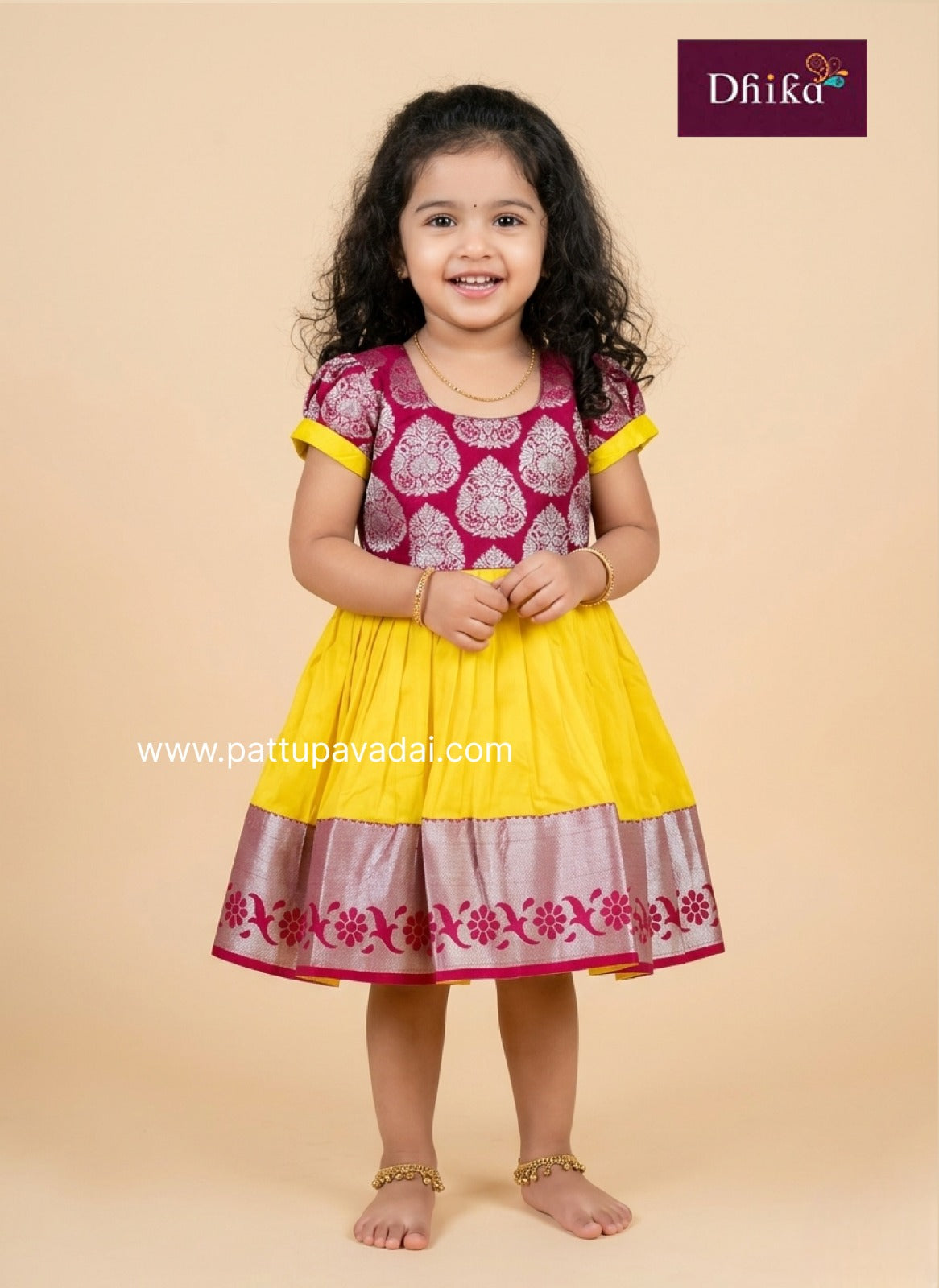 yellow pink silk frock for girls party wear