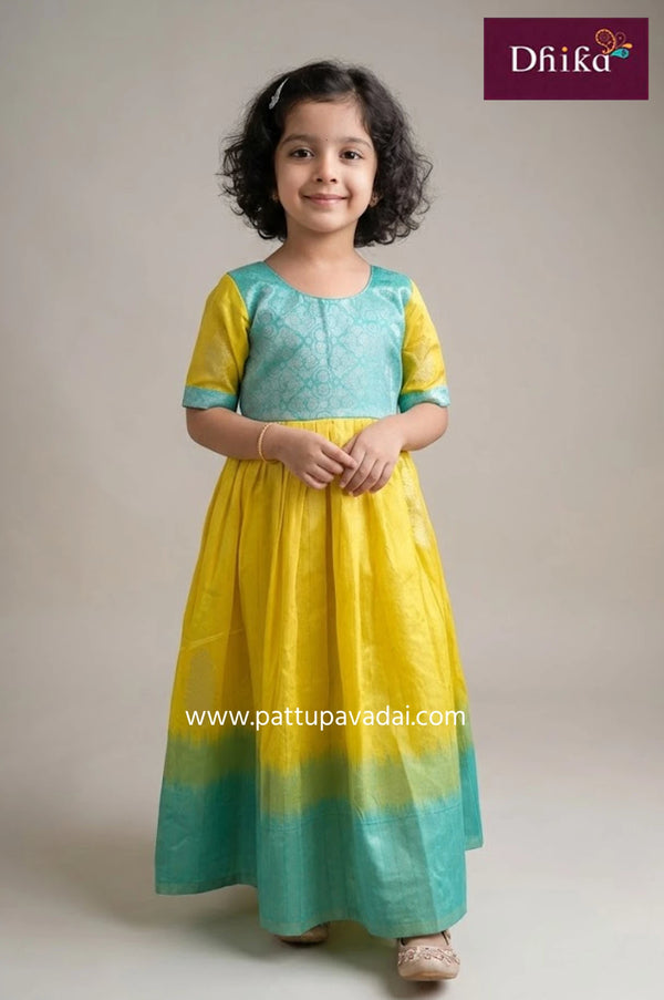 yellow silk cotton long gown for kids comfortable cotton long gown party wear