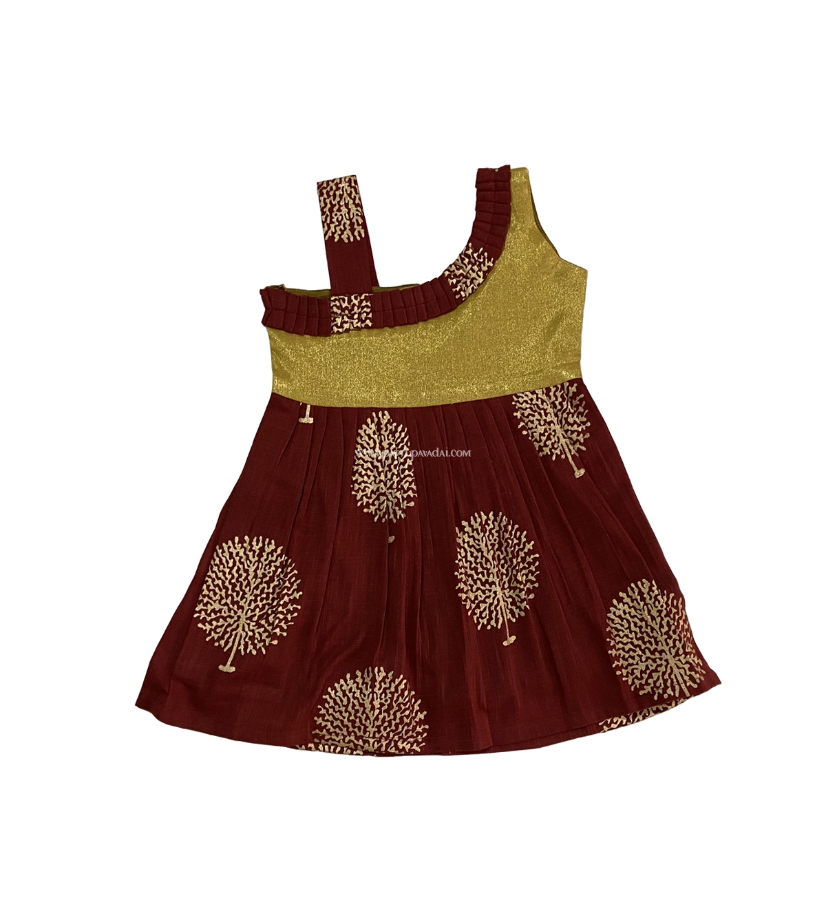 Shop Online Cute Cotton Frock Maroon and Golden