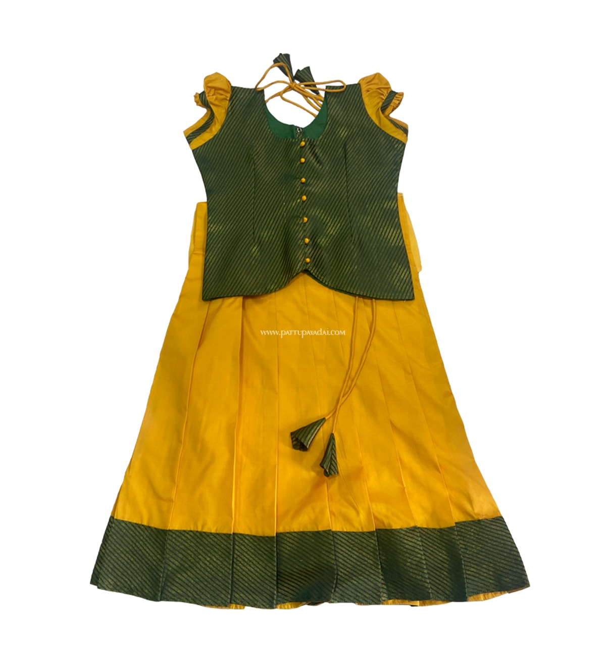 Silk Cotton Green and Yellow Skirt