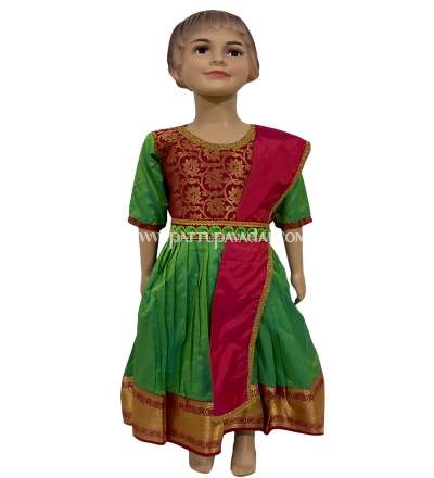 Best Quality Pure Silk Long Gown Yellow and Red - Kids Taditional Frock