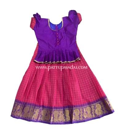 Sungudi Cotton Pavadai Pink and Purple